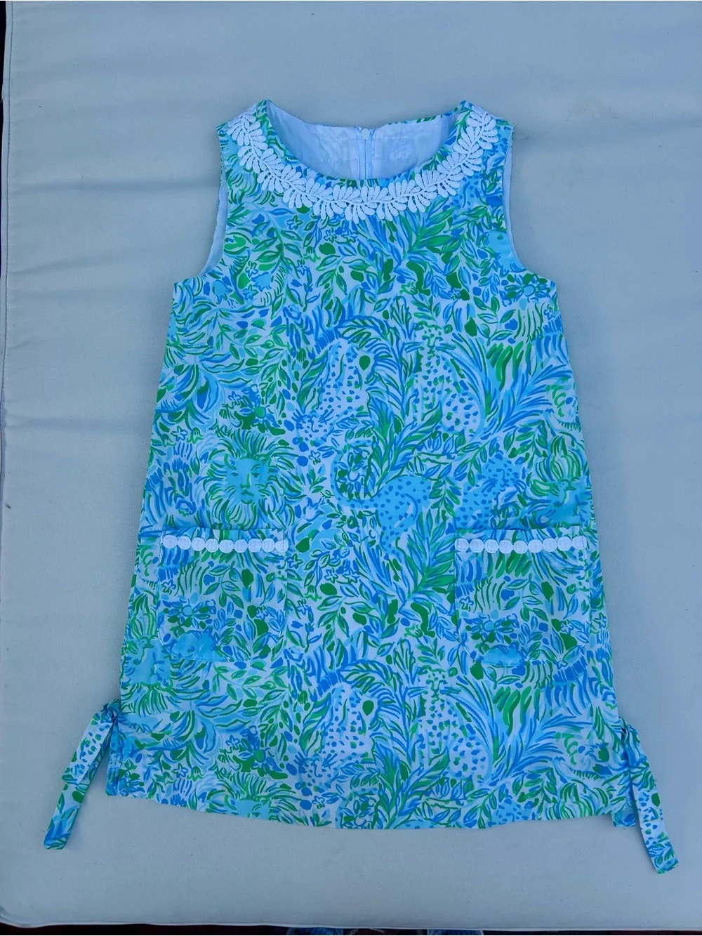 Lilly Pulitzer Blue and Green Floral Shift Dress for Girls, EUC, Size 7